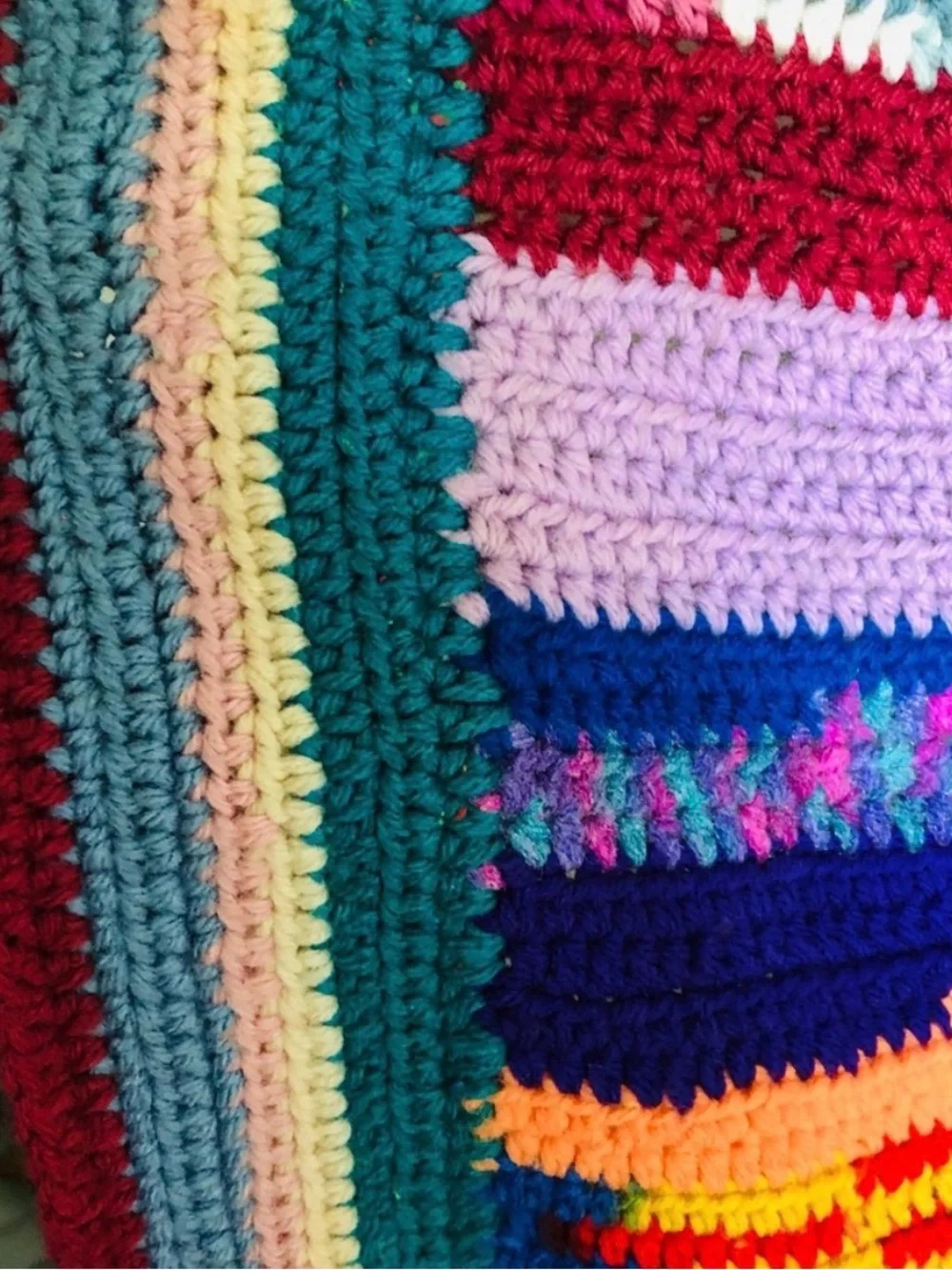 Vintage Boho Hippie Handmade Colorful Crochet Afghan Throw Blanket